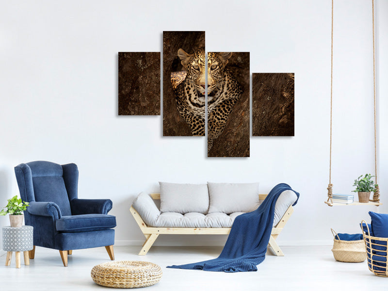 modern-4-piece-canvas-print-leopard-resting-on-a-tree-at-masai-mara