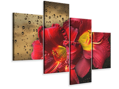 modern-4-piece-canvas-print-lily-flowers-with-water-drops