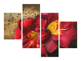 modern-4-piece-canvas-print-lily-flowers-with-water-drops