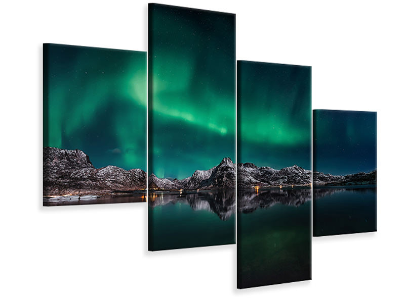 modern-4-piece-canvas-print-lofoten-aurora-reflection