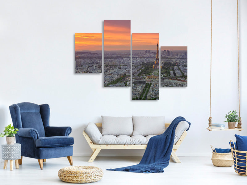 modern-4-piece-canvas-print-paris-skyline-at-sunset