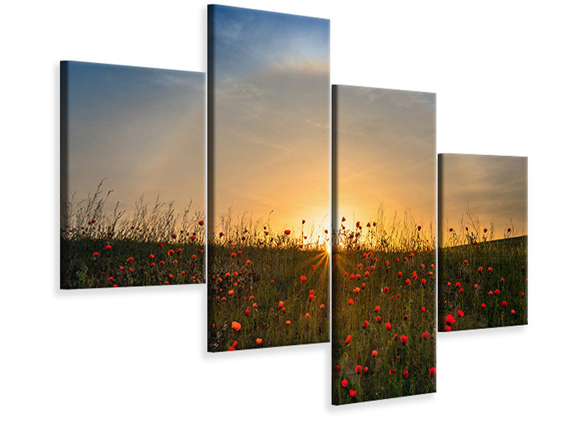 modern-4-piece-canvas-print-red-poppies-and-sunrise