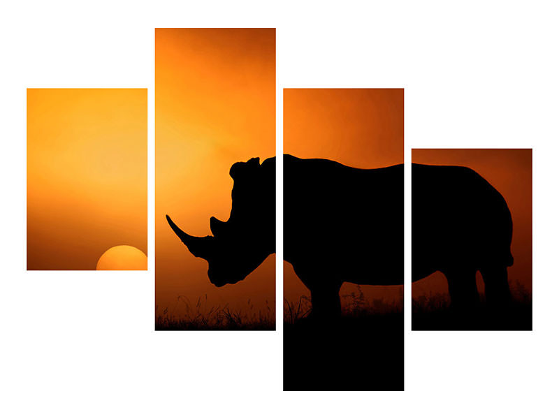 modern-4-piece-canvas-print-rhino-sunrise