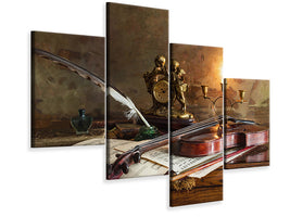 modern-4-piece-canvas-print-still-life-with-violin-and-clock