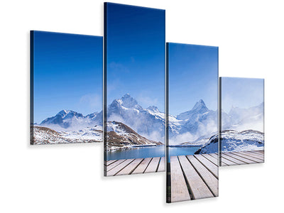 modern-4-piece-canvas-print-sundeck-at-the-swiss-mountain-lake