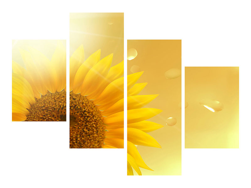 modern-4-piece-canvas-print-sunflower-in-morning-dew