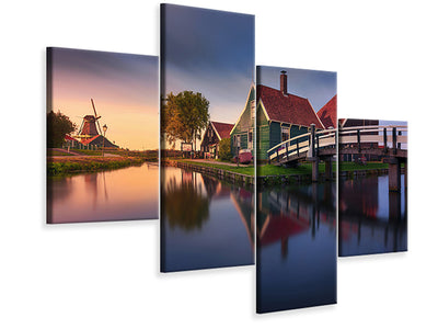 modern-4-piece-canvas-print-zaanse-schans-green-house