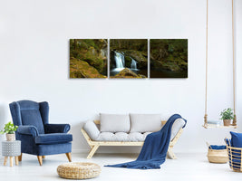 panoramic-3-piece-canvas-print-small-waterfall-in-the-forest